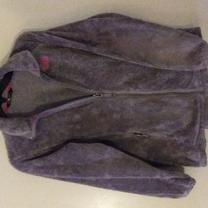 The North Face fuzzy gray youth girls jacket.